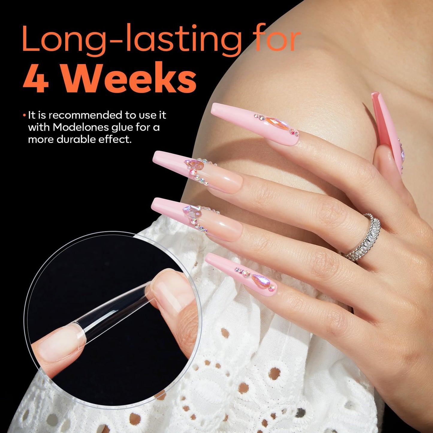 modelones XXL Long Coffin French Nail Tips, 504 PCS No C Curve Half Cover Clear Acrylic Fake Nails Tips Gel Pre-shaped 12 Sizes with Box