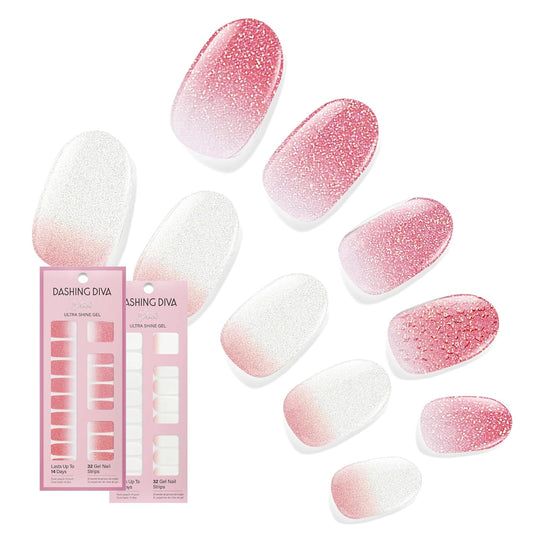 Dashing Diva Gloss Nail Strips Bundle - The Classic Ombre Collection - Smitten at Sundown & Mini Skirt - UV Free, Chip Resistant, Long Lasting Gel Stickers - Contains 2 Sets