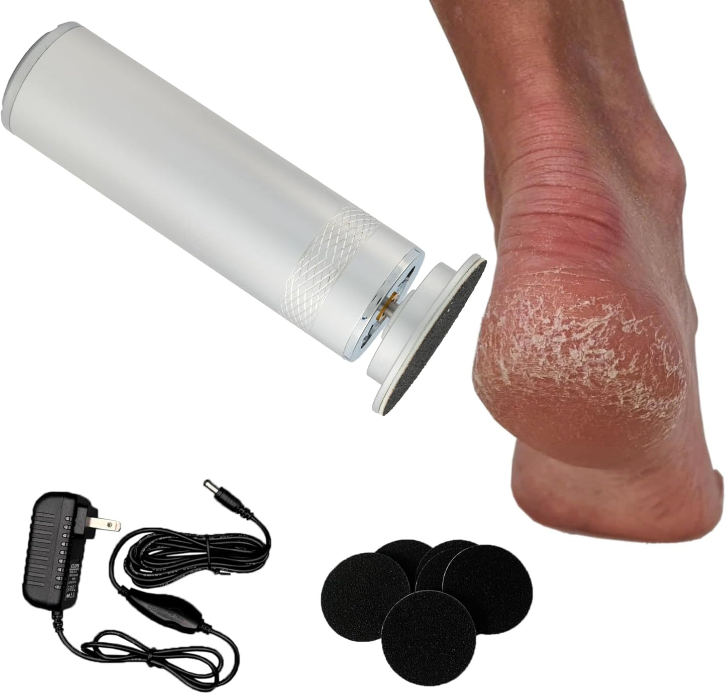 High Power Electric Foot Callus Remover, 2025 Upgrade with 100-inch Extra-Long Cord and 60 Replaceable Sandpaper Discs, Electric Foot File for Cracked Heels and Dead Skin, Silver