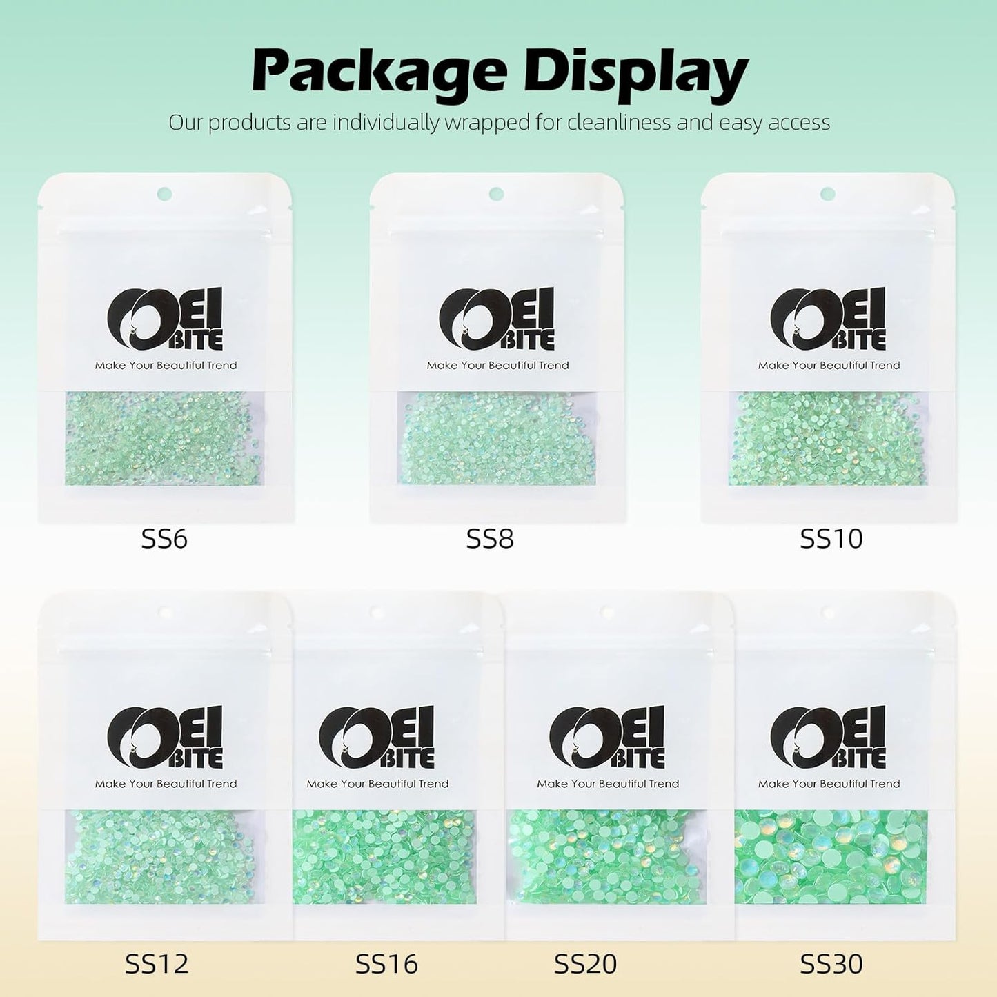 F Light Green Flatback Rhinestones, Glass Rhinestones for Nail Art and Craft, Glue Fix, Loose Crystal Gemstones(F Light Green, SS6, 1440pcs, 1.9-2.0mm)