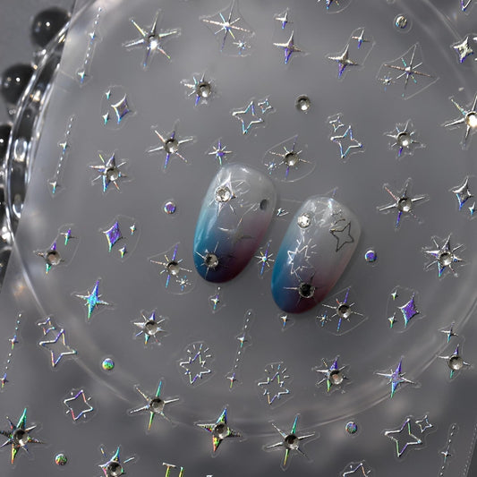 Star Nail Stickers for Nail Art 5D Embossed Self Adhesive Aurora Star Nail Art Stickers Star Nail Decals with Glitter Shiny Nail Art Design Star Nail Supplies for Women for DIY Manicure Decoration