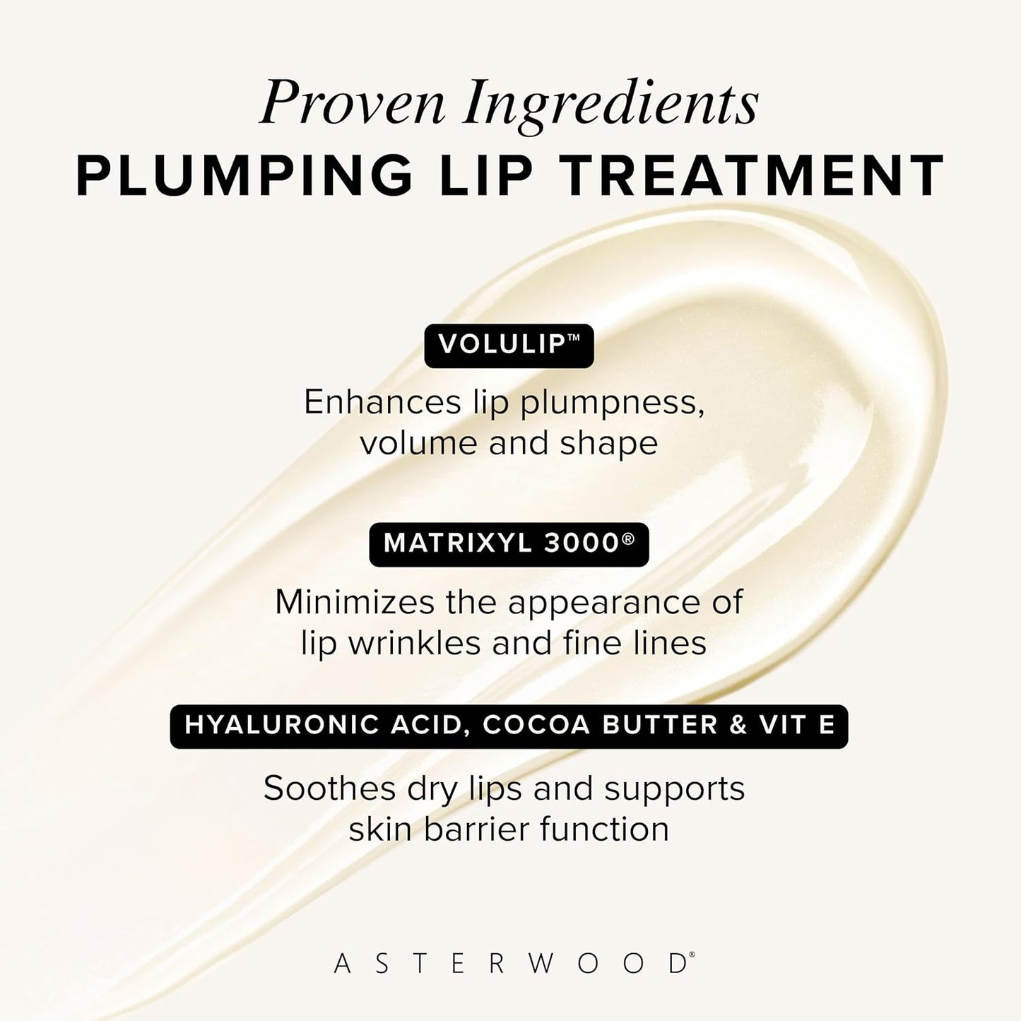 Asterwood Lip Treatment & Balm - with Volulip, Hyaluronic Acid, & Matrixyl 3000 - Hydrating, Plumping, Moisturizing, Anti-Aging - Plumper, Fuller Lips - for Women & Men - 0.5 Fl Oz