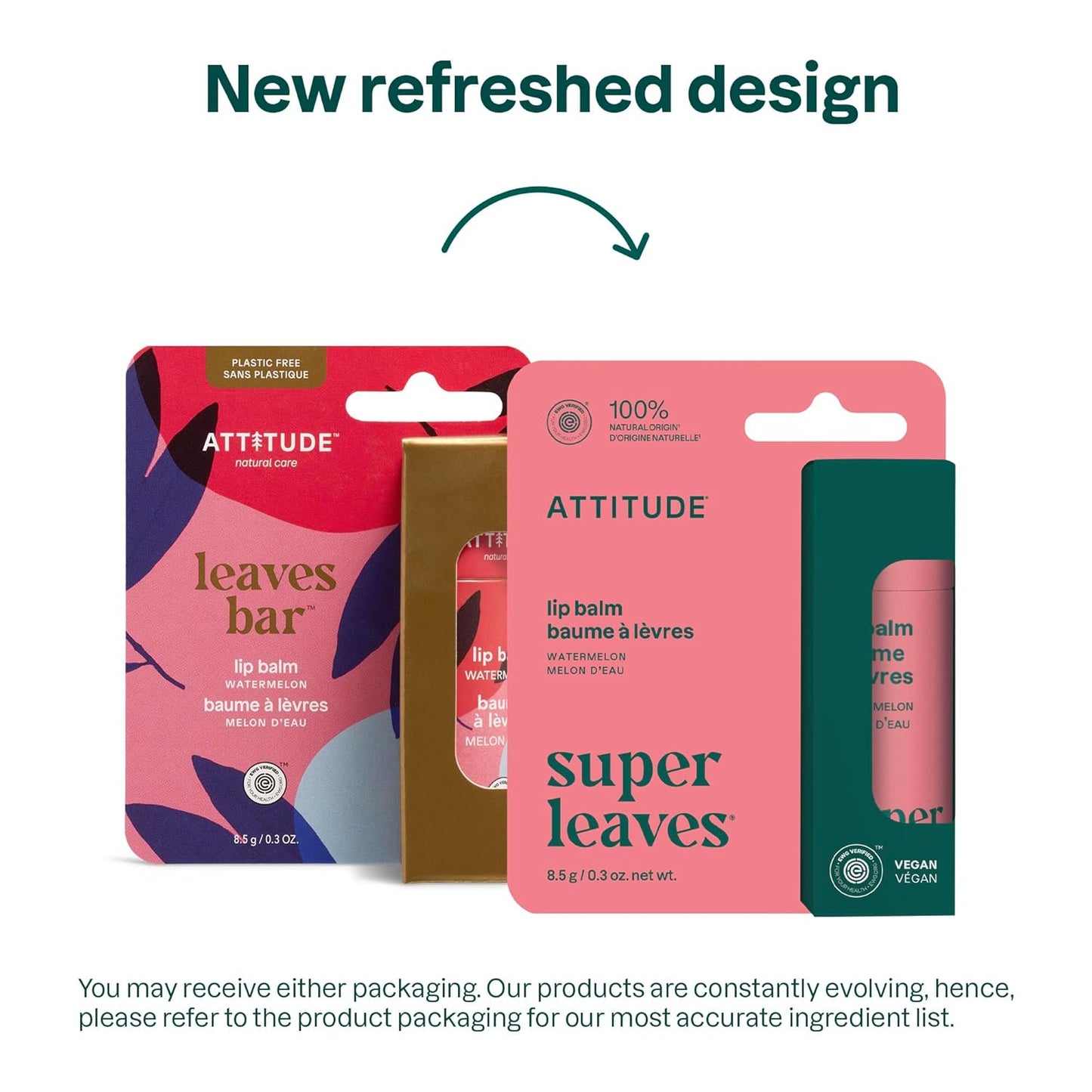 ATTITUDE Lip Balm, Natural Origin, Nourishes & Protects, Shea Butter, Coconut & Castor Oils, EWG Verified, For Dry Lips, Men and Women, Vegan, Watermelon, 0.3 Oz