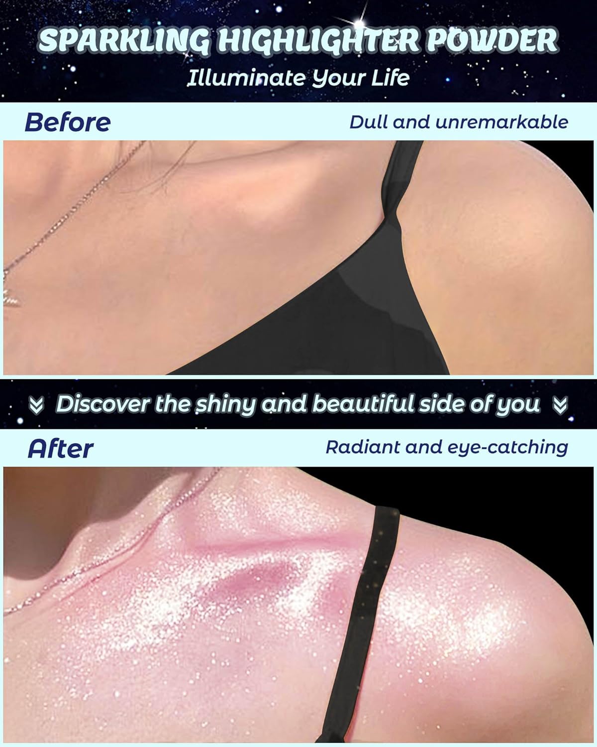 Glitter Air Cushion Highlighter Powder - 3D Contour & Brighten Face, Eyes, Body, Hair | Pearlescent Patting Powder Create a Shimmering Look | Easy-Use & Perfect for Daily & Special Occasions