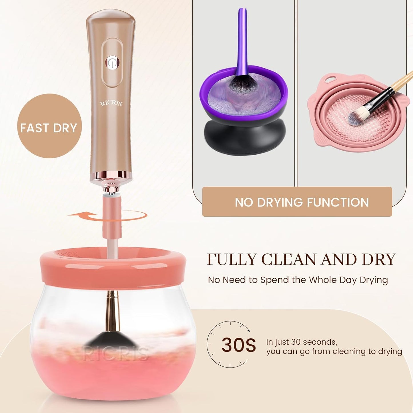 Electric Makeup Brush Cleaner and Dryer Machine - Super Fast Clean and Dry Make Up Brushes - Automatic Cosmetic Brush Spinner Washer Tools