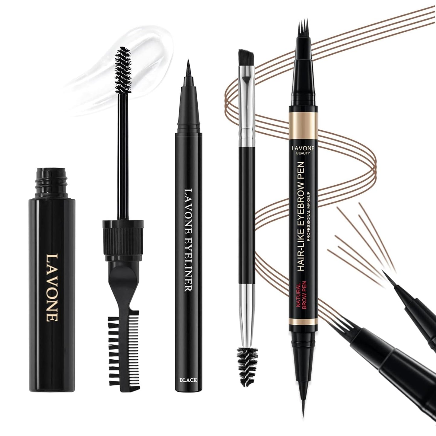 Eyebrow Pen Kit, with Microblading Eyebrow Pen, Eyebrow Gel, Eyeliner, Eyebrow Brush, Eyebrow Pencils for Women, Waterproof, Smudge Proof, Long Lasting Makeup Formula - Soft Brown