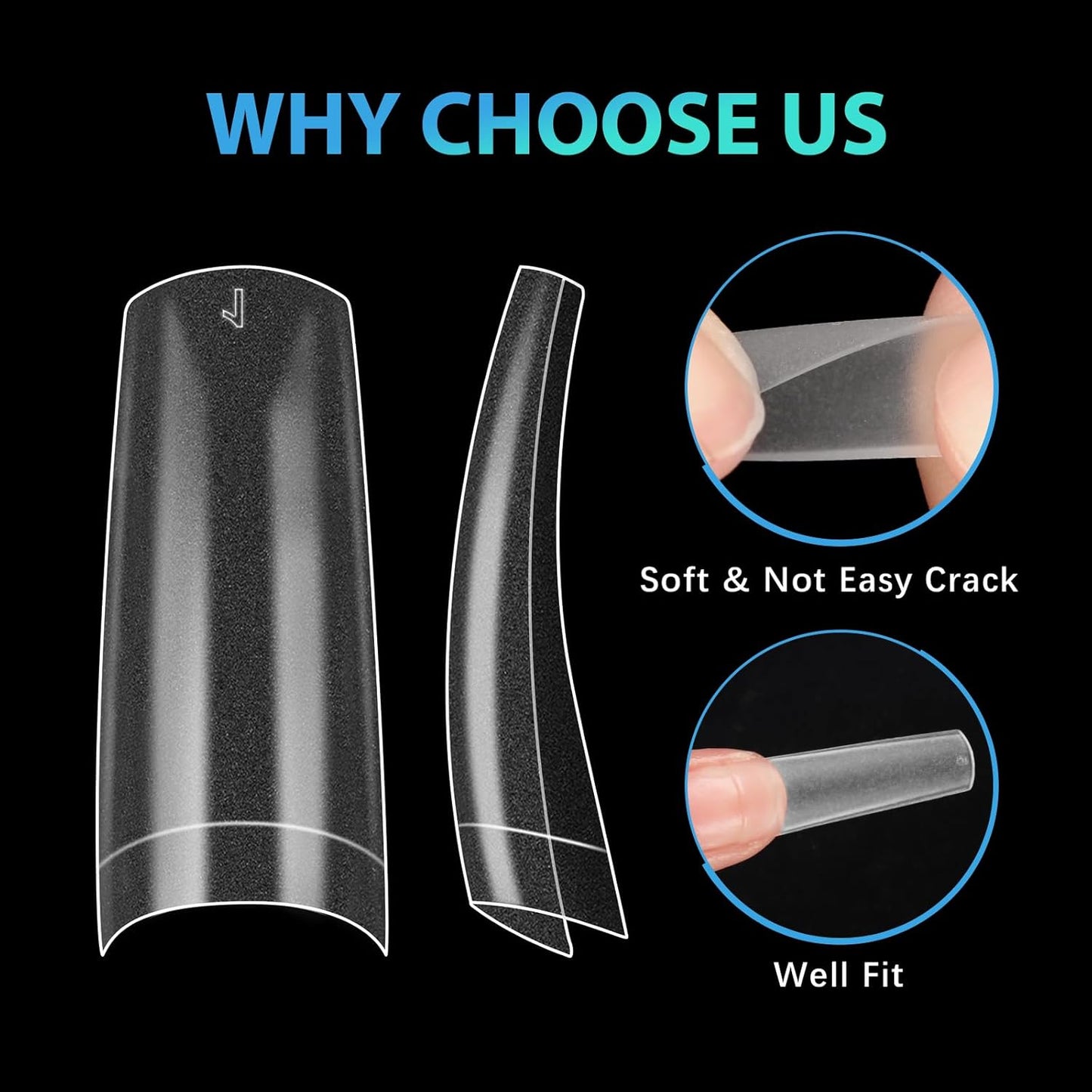 Long Coffin Nails Tip - INFELING Clear Gel Nail Tips 500PCS Half Cover Nail Tips for Acrylic Nails Professional with Box for Nail Salons Home, 10 Sizes