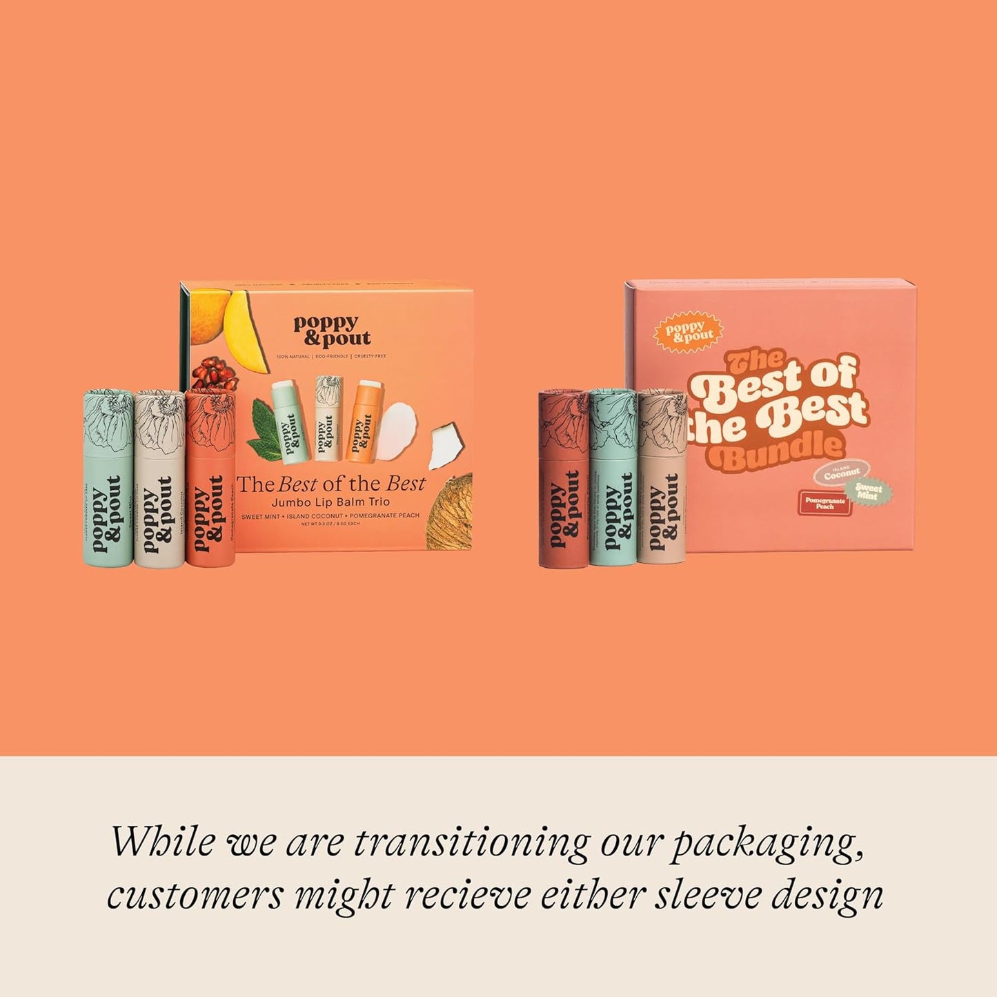 Jumbo Lip Balm Gift Set (3-Pack, Top Flavors) | Poppy & Pout All Natural Lip Balms & Moisturizers | Hydrates with Beeswax, Vitamin E, Organic Coconut Oil | Cruelty-Free | Recyclable Cardboard Tube