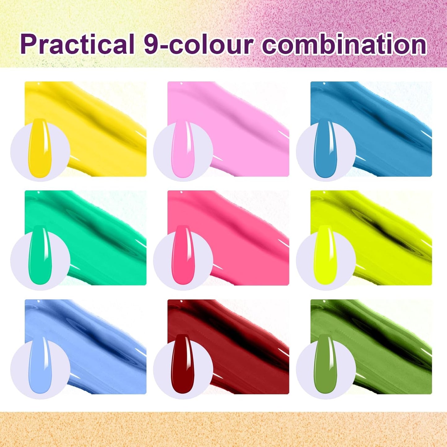Gradient Painting Gel, 9 Bright Colors Ombre Gel Nail Polish Light Blue Pink Pigment Pat Nails Aura Nails French Manicure Soak Off UV Long-lasting No-wipe Home Salon DIY Nail Art ChromaGlow