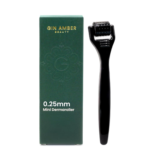Gin Amber Beauty Mini Derma roller (0.25mm) - 48 Real Individual Needles, Microdermabrasion Device for Skin Care, Serum Absorption with Microneedling, Tool, Hygienic Case (Black Mini 0.25mm)