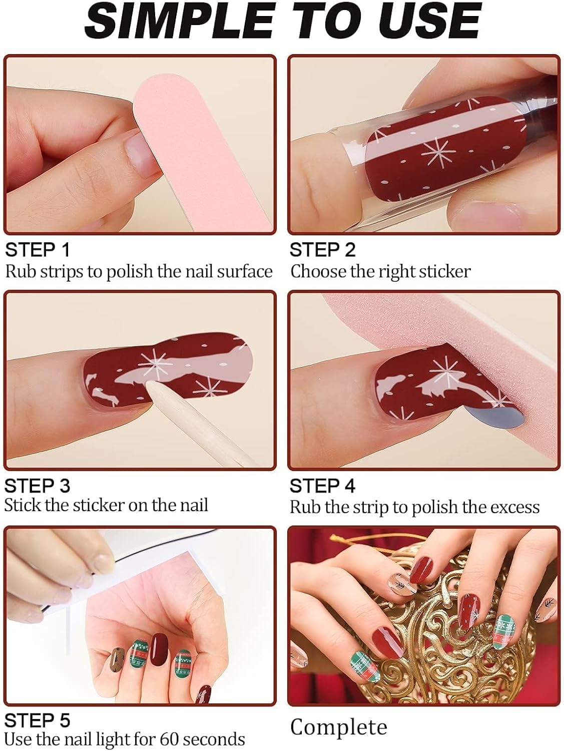 EBANKU 20PCS Christmas Semi-Cured Gel Nail Polish Strips, Snowflake Christmas Trees Adhesive Gel Nail Art Sticker, Waterproof Gel Nail Wrap Stickers with Nail File and Stick（UV/LED Lamp Required）