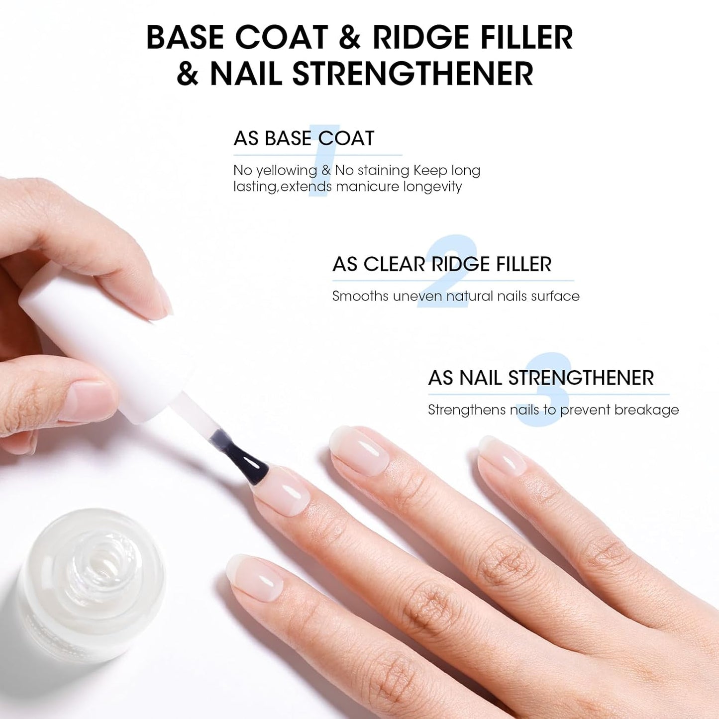 GELLEN Tinted Milky White Ridge Filler For Nails, Clear Nail Polish Ridge Filling Base Coat, Nail Strengthener and Growth, Hydrate Strengthen Nourish Damaged Dry Nails, Shea Butter & Vit E & Protein