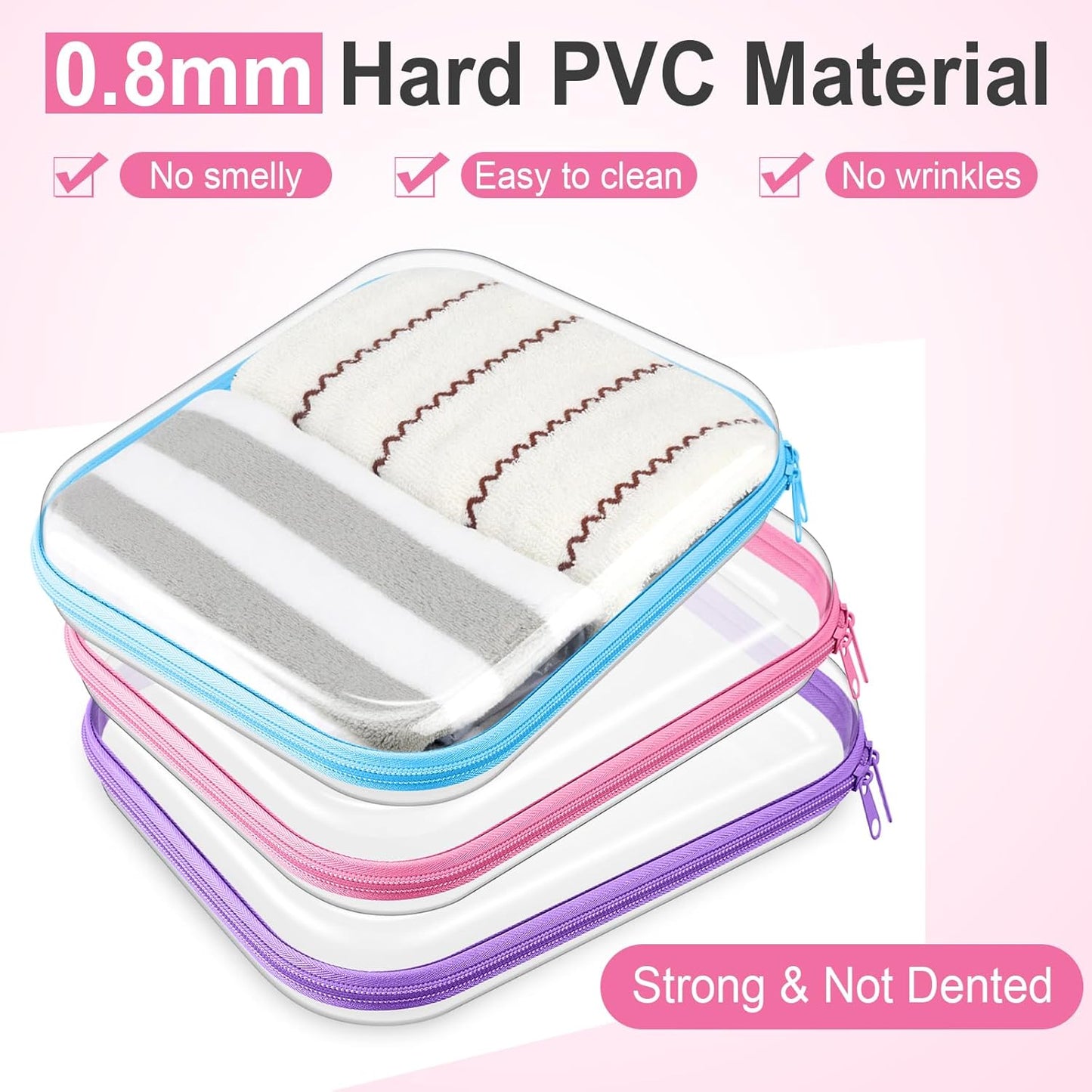 Hoolerry 3 Pcs Clear Hard Zipper Case Plastic Pouch Transparent Hard Case Clear Makeup Bag Portable Travel Organizer Bin for Cosmetics, Building Blocks, Puzzles (Multicolor,M)