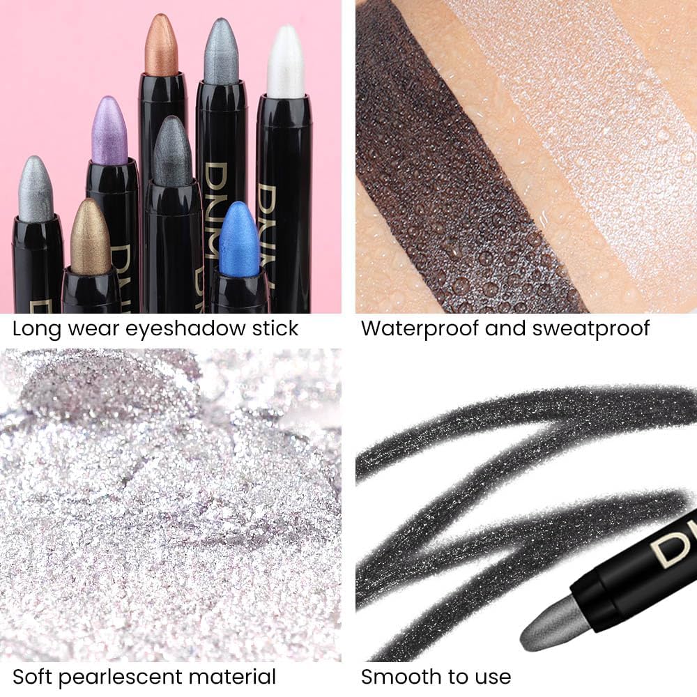 evpct 4Pcs Cream Eyeshadow Pencil Bulk Stick Set for Eyes Waterproof Pearl White Pearl Black Violet Purple Royal Blue Shimmer Metallic Eyeshadow Crayon Stick sombras en crema para ojos