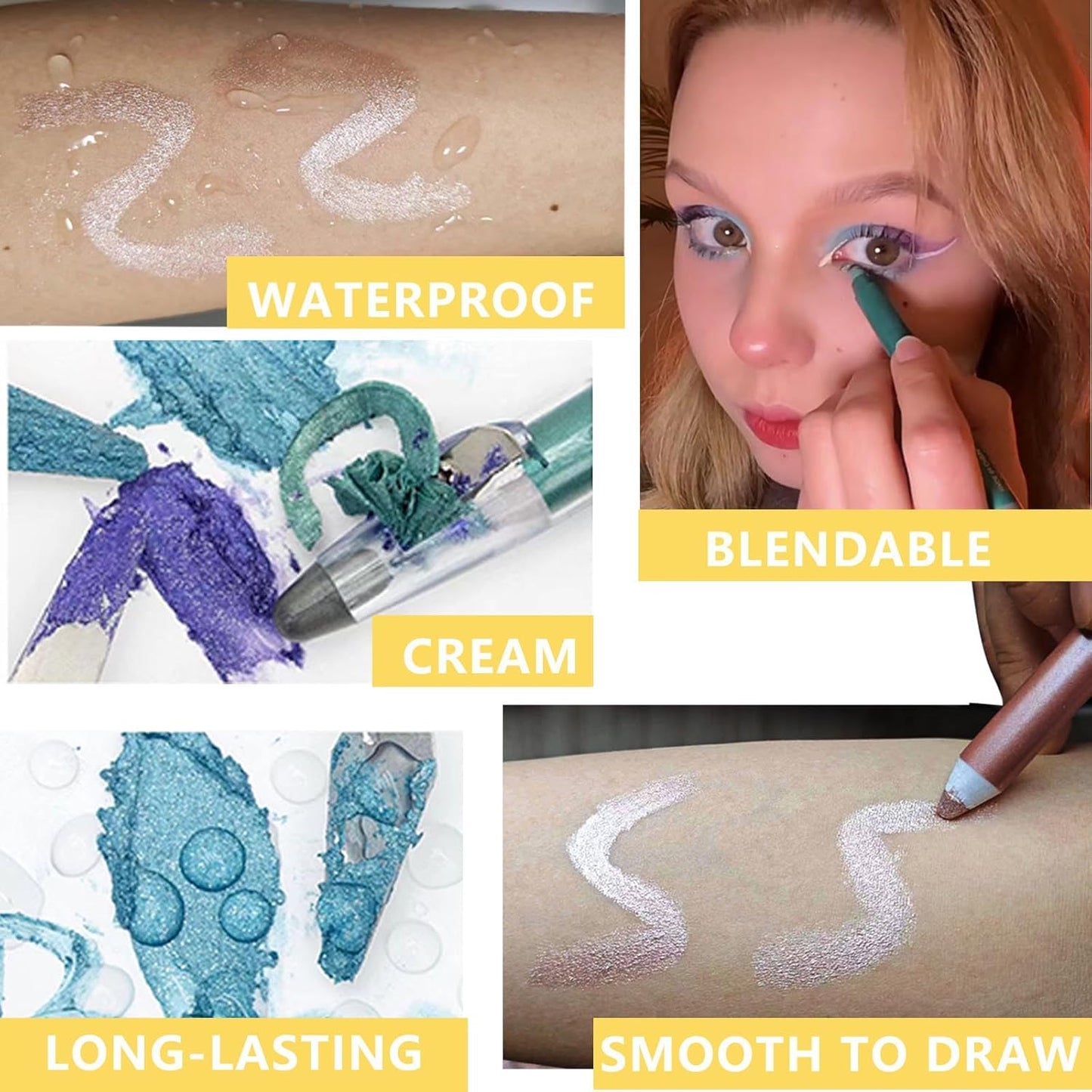 Green Eyeshadow Stick, Blendable Creamy eyeshadow Eye Brightener Stick, Waterproof Eyeshadow Pencil Long Lasting Crayon, Smooth Shimmer Eye Shadow Highlighter Eye Liner Makeup.#2 green shimmer ﻿