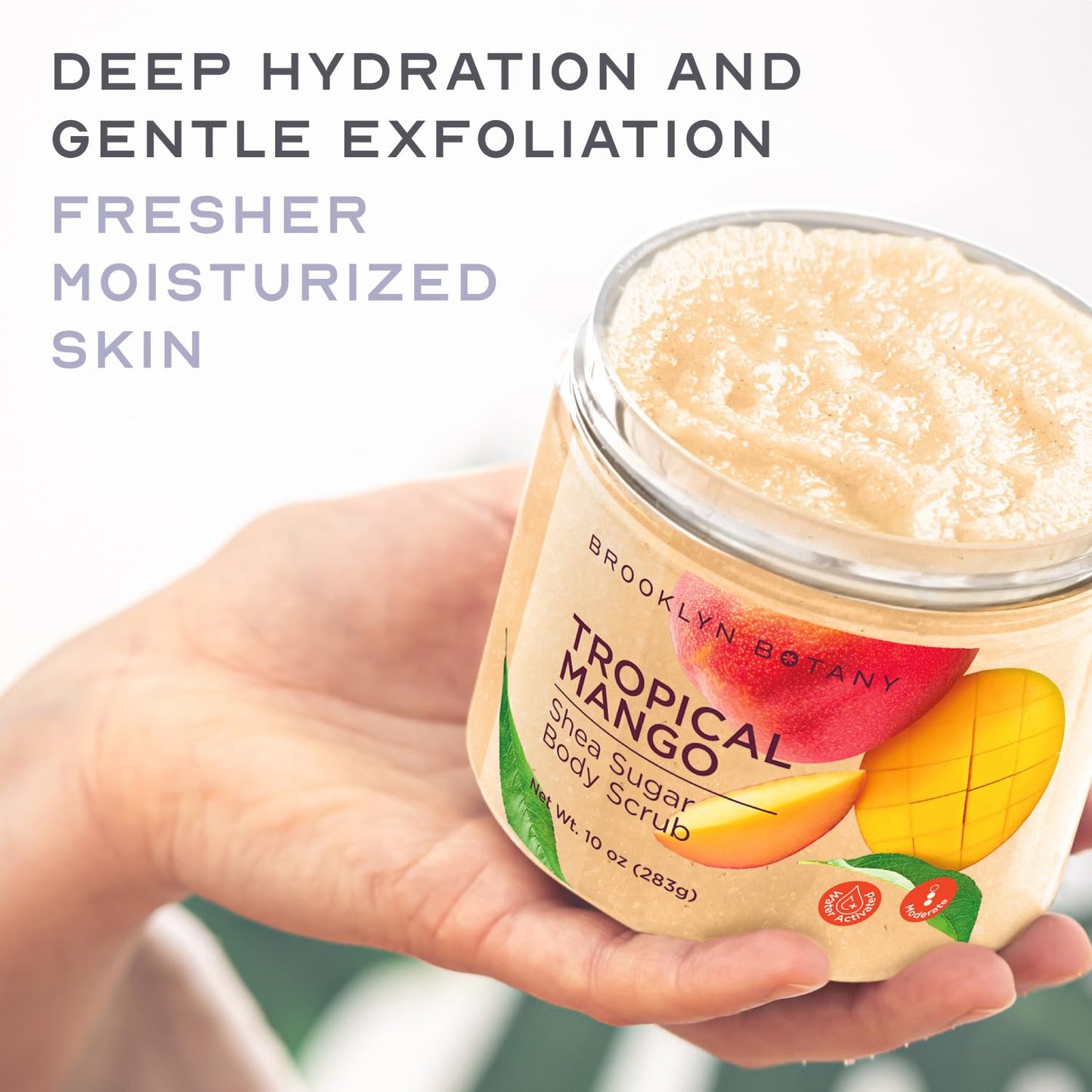 Brooklyn Botany Tropical Mango Shea Sugar Scrub for Body 10 oz – Deeply Hydrating and Gently Exfoliating Body Scrub for Women and Men - Made with Jojoba Beads
