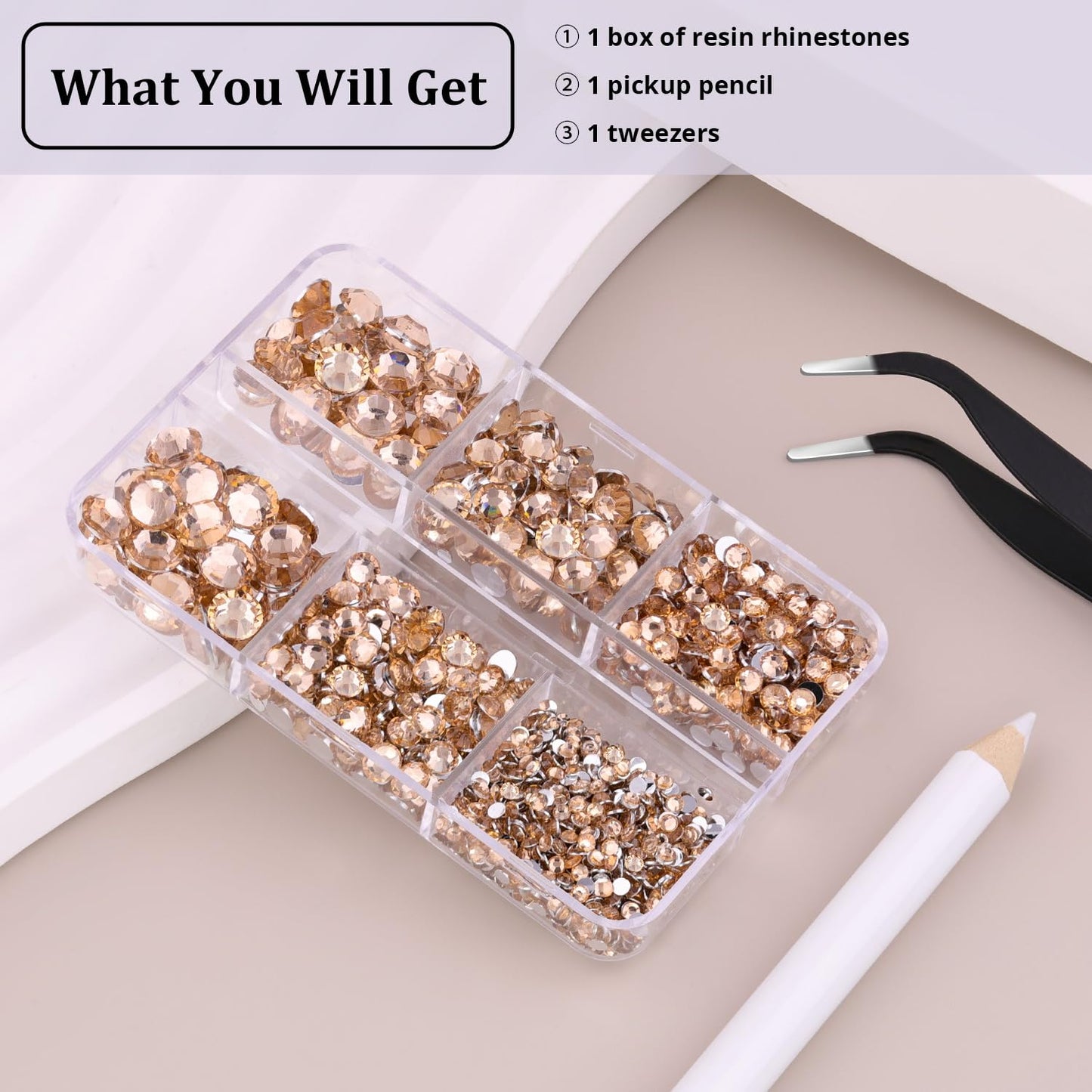Resin Rhinestones for Crafting, 1 Box Champagne Multi Sizes Flatback Bedazzling Crystals for Crafts Nail Art Deco, Non Hotfix Gems Charms for Tumbler Shoes Clothing Fabric Face Makeup
