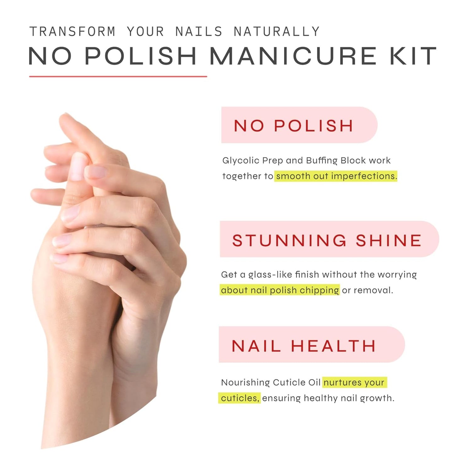 Dr. Dana No Polish Manicure Set - Shine and Strengthen Your Nails with Natural Glycolic Serum, Cuticle Oil, Nail Buffer Block, and Glass Nail File, Nail Care Kit for Healthy Nails, Halal Certified