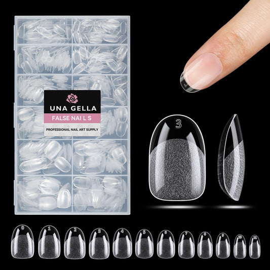 UNA GELLA Oval Gel Nail Tips, 312 Pcs Short Oval Round Nails Pre-Etched Half Matte Clear Acrylic Full Cover Press on Fake Nails No Filing Needed for DIY & Nail Extensions 12 Sizes