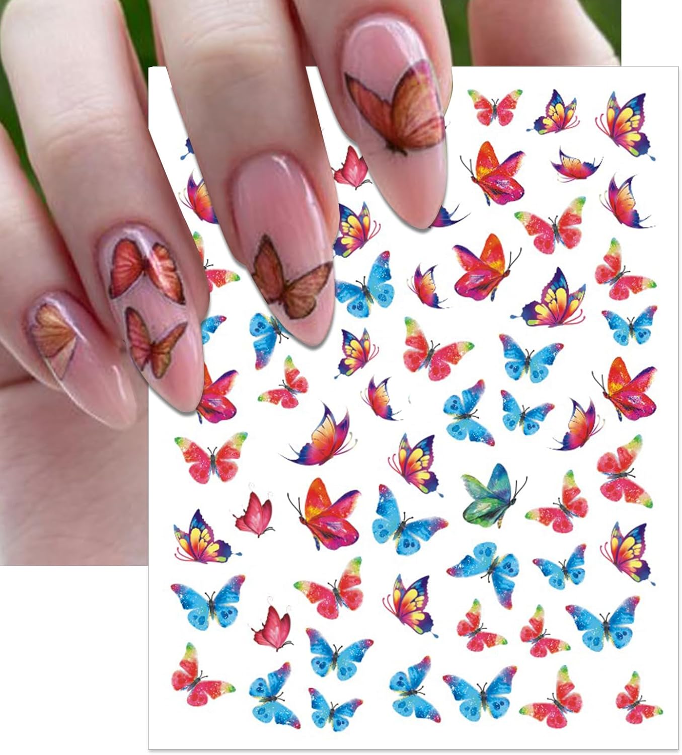 12 Sheets Butterflies Nail Art Stickers, Self-Adhesive 3D Butterflies Wings Nail Decals, Variety Color Glitter Design Nail Decorations