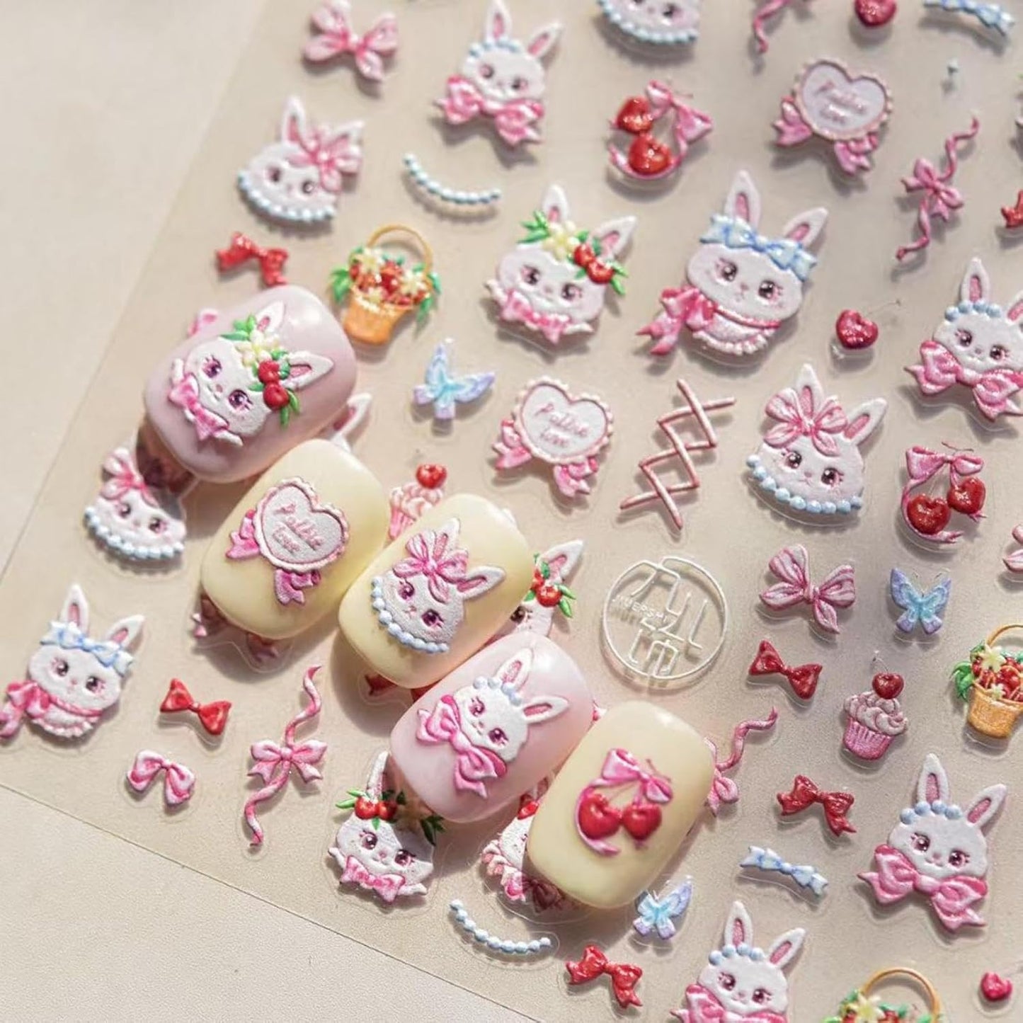 Easter Nail Art Stickers Rabbit Nail Decals Cute Cartoon Nail Stickers for Nails Art Self Adhesive 5D Embossed with Design Bow Nails Charm for Women Girls Kid DIY Manicure Supplies Decoration