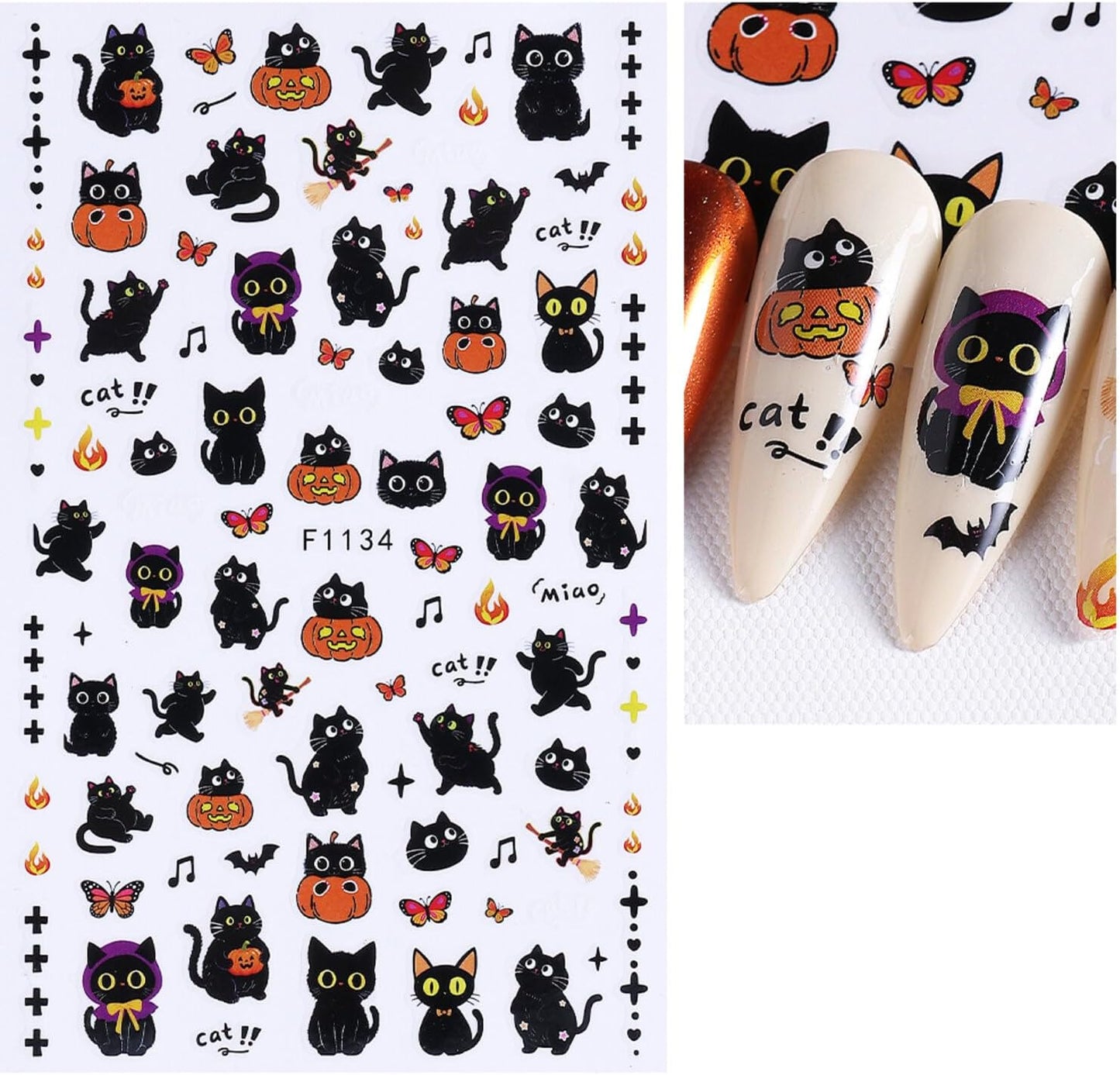 Halloween Nail Stickers for Nail Art Cute Ghost Black Cat Pumpkin 3D Self-Adhesive Nail Decals Nail Art Supplies Ghost Skull Flame Pumpkin Nails Design Manicure Stickers for Nails Decoration 6Sheets