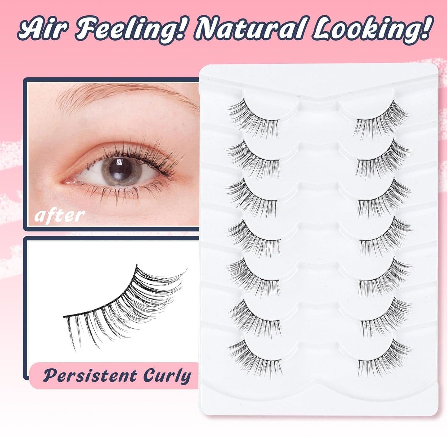 Half Lashes Natural Look C Curl False Eyelashes Cat Eye 7 Pack Corner Lash Siligli