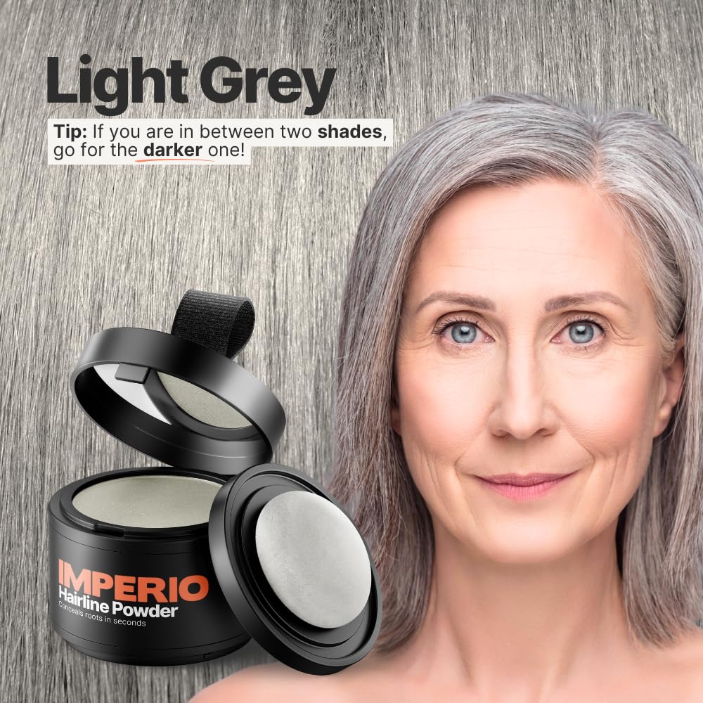 IMPERIO Root Touch Up Hair Powder for Concealing Hair Loss instantly - Hairline Powder for Women & Men - Water resistant Root Cover Up for Thinning Hair in Premium Hairdressing Quality (Light Gray)