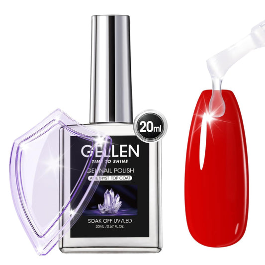 GELLEN No Wipe Gel Top Coat, 20ml Clear Glossy Top Coat Gel Nail Polish, Long Lasting for 28+ Days, DIY Nail Art Manicure for Women Gilrs