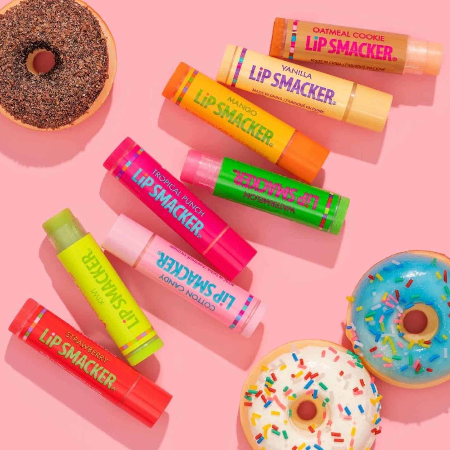 Lip Smacker Original & Best Holiday Flavored Lip Balm Party Pack, Oatmeal Cookie, Vanilla, Mango, Watermelon, Tropical Punch, Cotton Candy, Kiwi, Strawberry, Clear