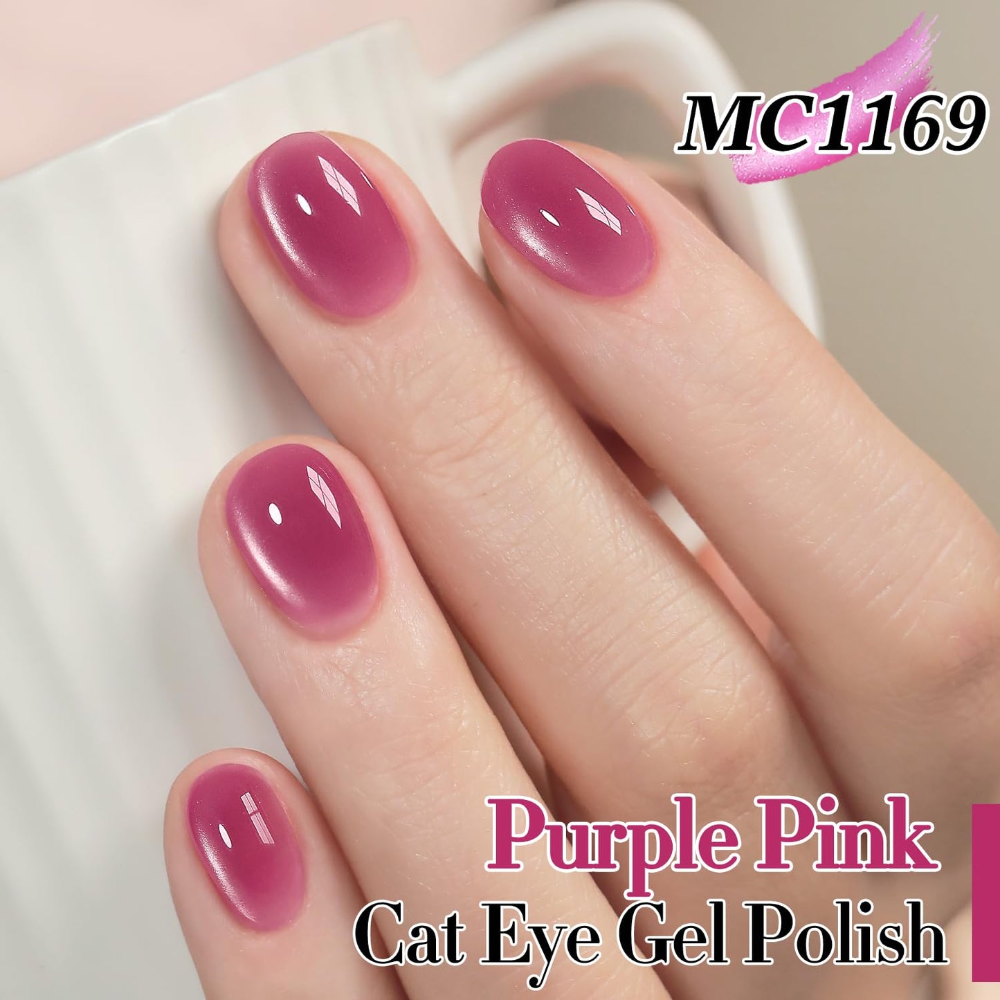 Double Rhythm 0.5 Oz Cat Eye Gel Polish with Magnet Same Color Same Bottle Holographic Glitter Shimmer Translucent Color Salon 15 ML Magnetic Nail Art (Purple Pink-MC1169)
