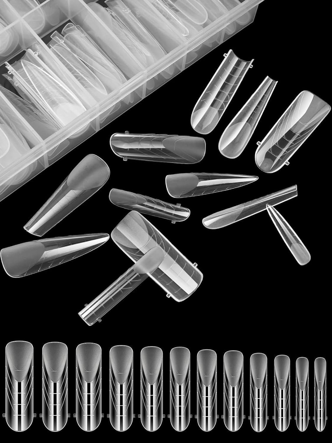 EBANKU Dual Nail Forms for Poly Extension Gel, 96 PCS Clear Nail Molds Reusable Nail Extension Forms for Builder Gel Manicure Design Salon DIY-12 Sizes