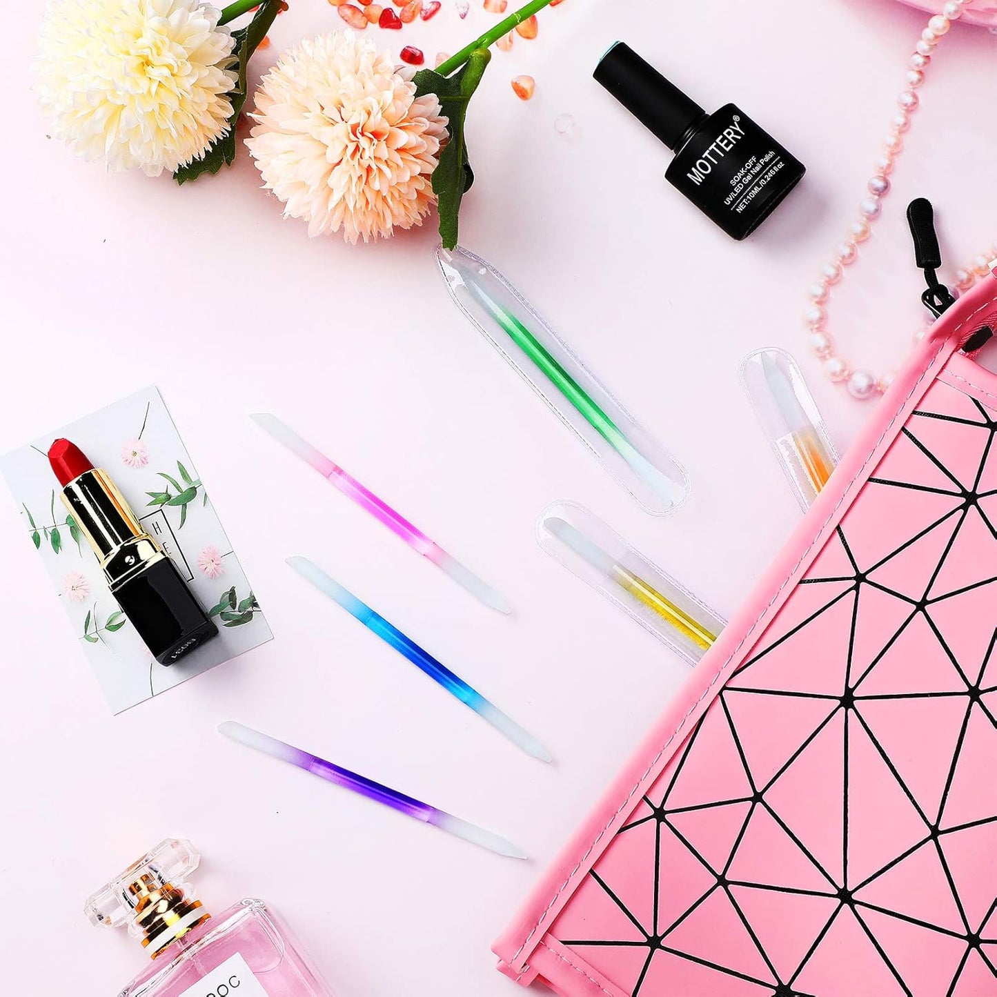 Maitys 6 Pieces Glass Cuticle Pusher Glass Cuticle Stick Set Double Sided Crystal Nail Files Precision Manicure Pedicure Pusher Tools(Pink, Blue, Purple, Orange, Yellow, Green)