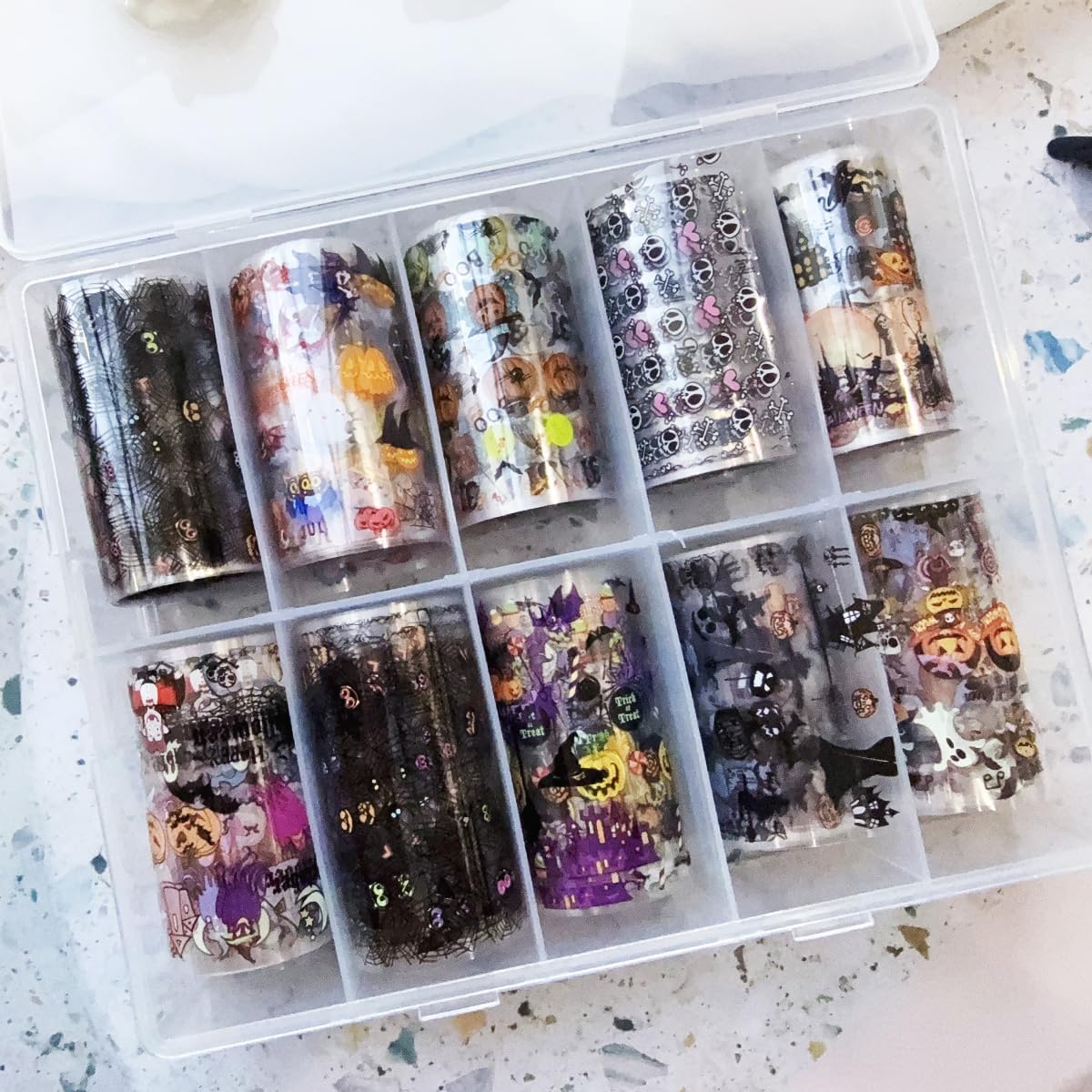 Halloween Nail Art Foils Transfer Stickers Halloween Nail Art Stickers Decals 10Rolls Pumpkin Spider Web Ghost Spider Nail Foils Adhesive Decals Nail Supplies for Women Holiday DIY Manicure Decoration