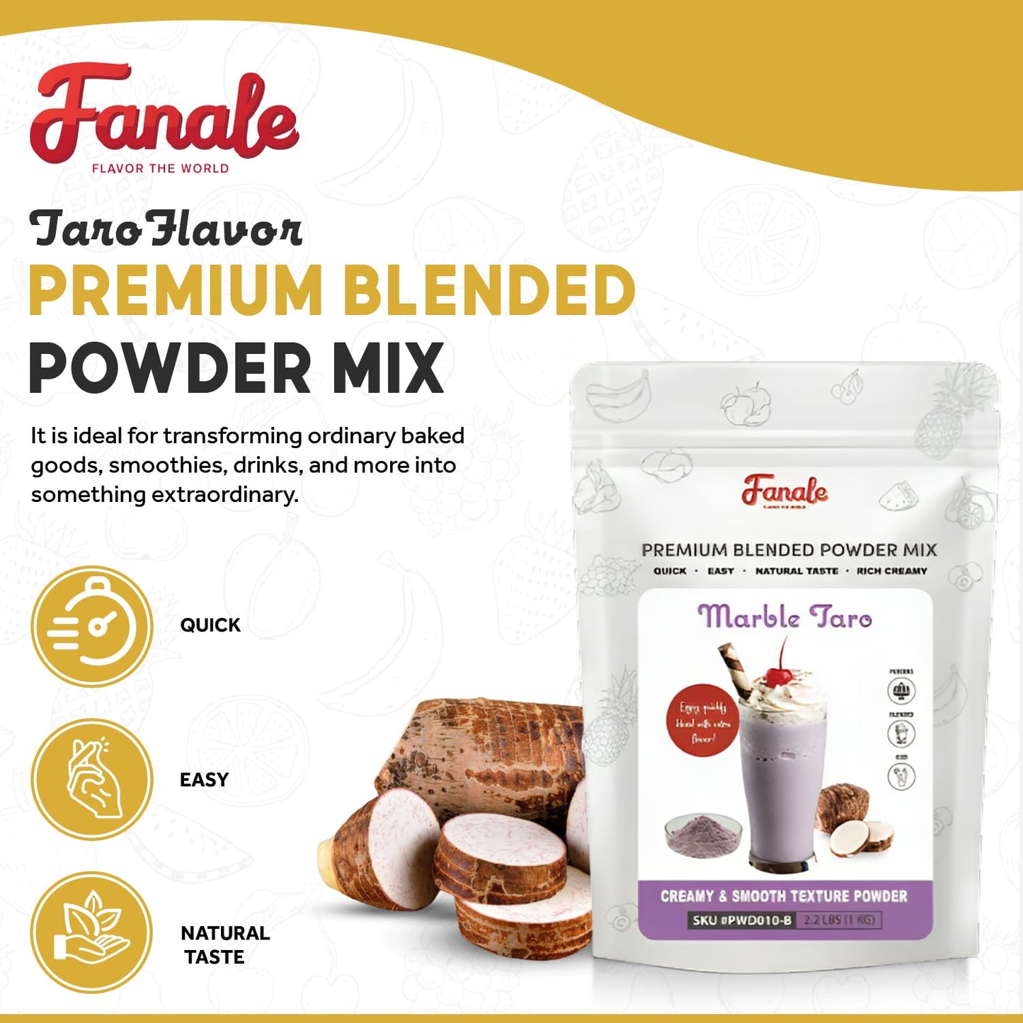 Fanale Premium Taro Bubble Tea Flavoring Powder | Perfect for Baking, Smoothies, Desserts and Drinks | Instant Flavoring Powder for Boba Milk Tea- 2.2 Pounds (Pack of 1)