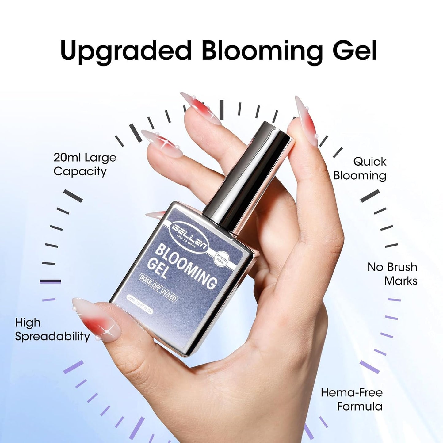 GELLEN 20ML Blooming Gel, Hema Free Blooming Gel Nail Polish, Soak off Clear UV LED Blossom Nail Gel for Spreading Effect, Marble Watercolor Floral Nail Art Design, DIY Manicure Gift for Women