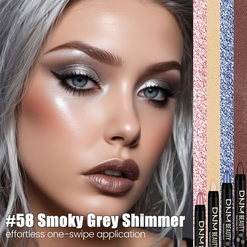 Grey Shimmer Cream Eye Shadow Stick Makeup for Women, Grey Shimmer Eyeliner Pencil Eyeshadow Brightener Stick for Eyes, Waterproof Eyeshadow Applicator Blendable, sombras para ojos 58#