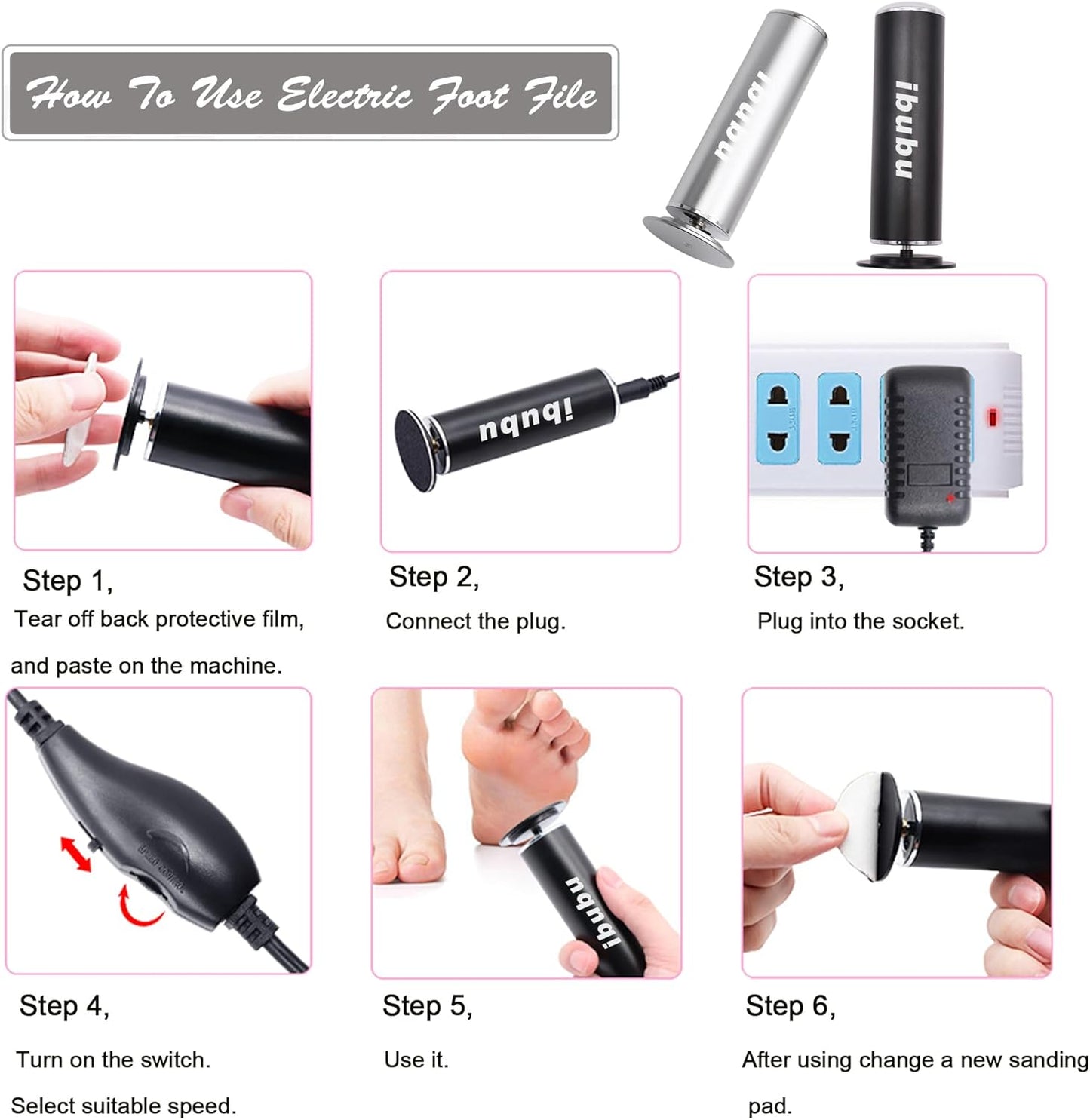 Electric Feet Callus Remover Professional Powerful Foot File Pedicure Grinder Sanders with 60PCS Replacement Sandpaper Discs Heel Scraper for Dead Dry Crack Skin Calluses Speed Adjustable Black