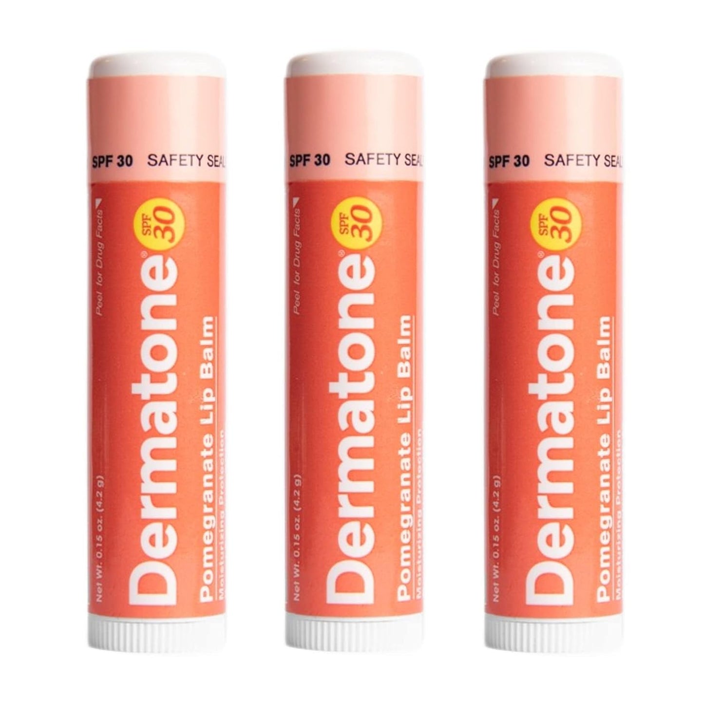 Dermatone Pomegranate Lip Balm | Moisturizing | Aloe and Vitamin E | Soothe & Replenish Dry & Chapped Lips | SPF 30 | 3-pack (Pomegranate, 0.15oz sticks)