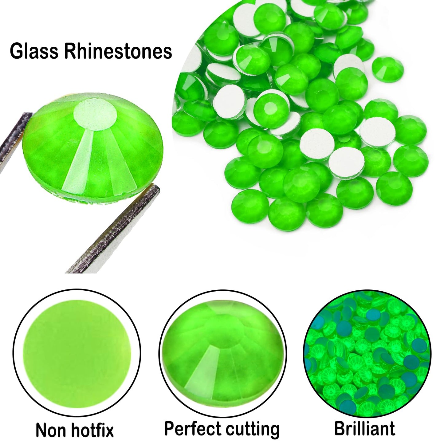 Flatback Glass Rhinestones,Bedazzler Gems 1440pcs Non Hotfix Crystal Rhinestones for Nail Charms Crafts Clothes Tumblers,Green Neon,SS20