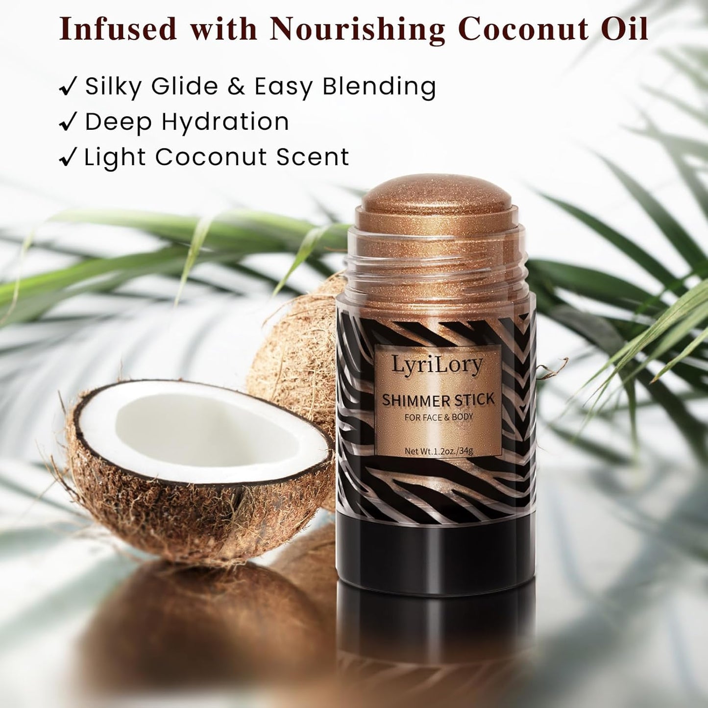 Highlighter Stick, Multi-Use Shimmer Makeup, Creamy Highlighter Makeup Stick with Hydrating Coconut Oil, Easy Blend for a Bronzy Radiant Glow, For Face & Body | 1.2oz | Copper Shimmer