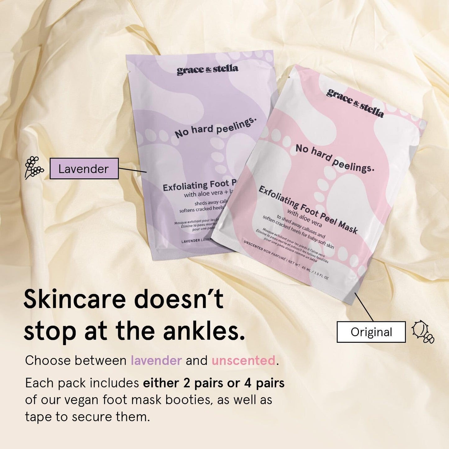 grace & stella Award-Winning Foot Peel Mask - Foot Peeling Mask with Aloe Vera - Moisturizing Foot Mask for Dry Cracked Feet - Foot Exfoliator for Baby Soft Feet (2 Pairs, Lavender)