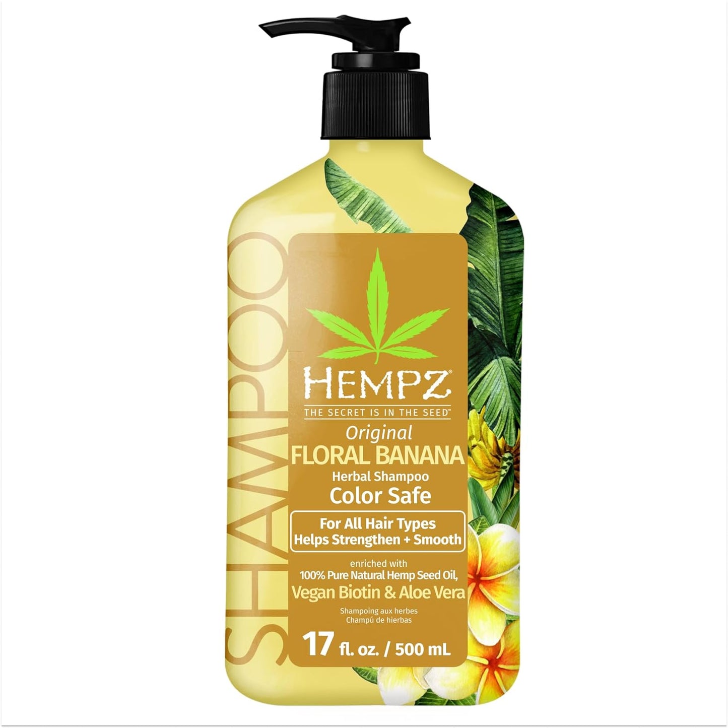 Hempz Biotin Hair Shampoo - Original Light Floral & Banana - For All Hair Types Growth & Strengthening of Dry, Damaged and Color Treated Hair, Hydrating, Softening, Moisturizing - 17 Fl OZ
