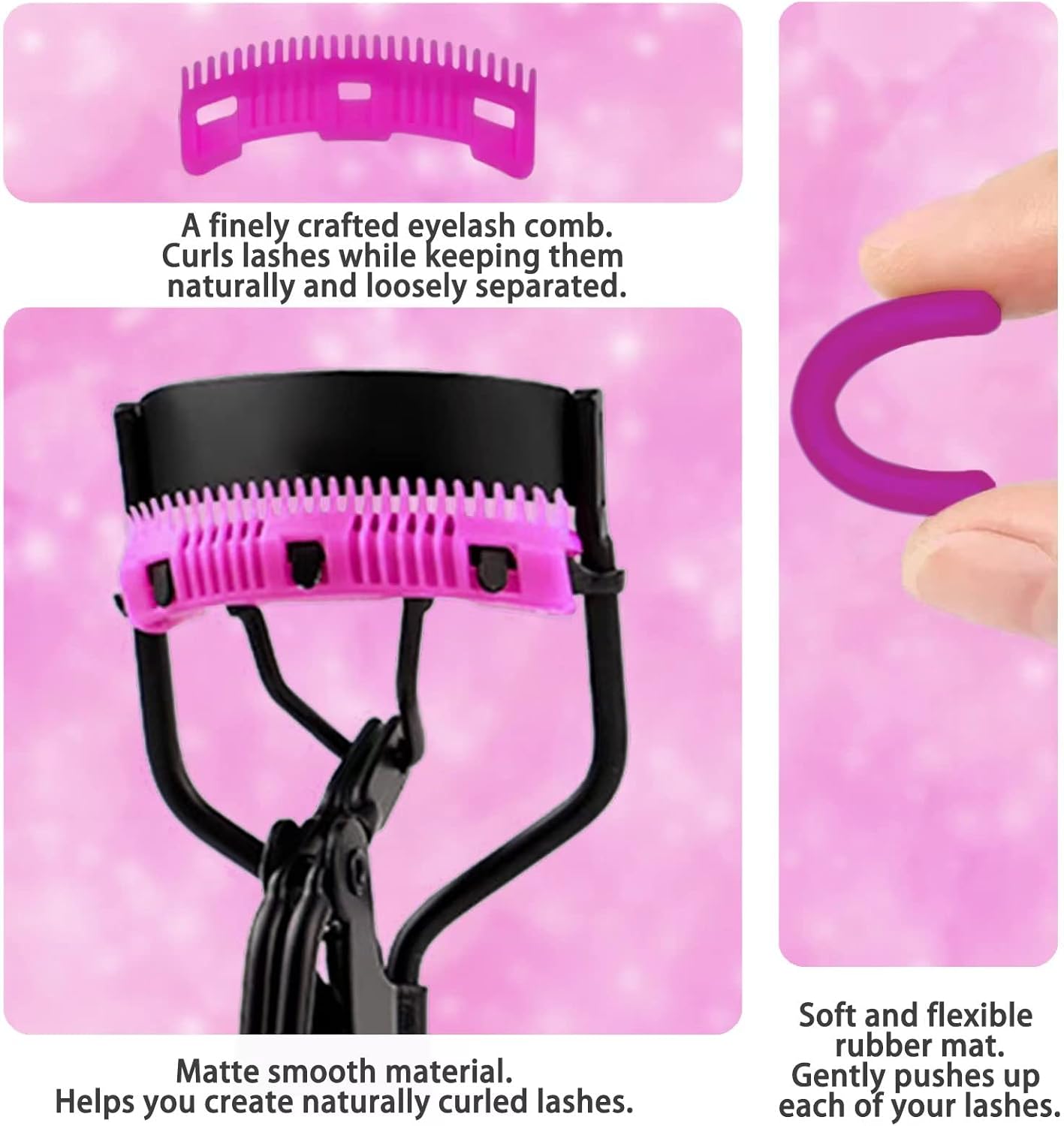 Eyelash Curlers with Comb IMMER LIEBEN Lash Curler with 5 Replacement Refills, 3 Combs, 10 Seconds Curl and Lifted Lashes Black and Purple