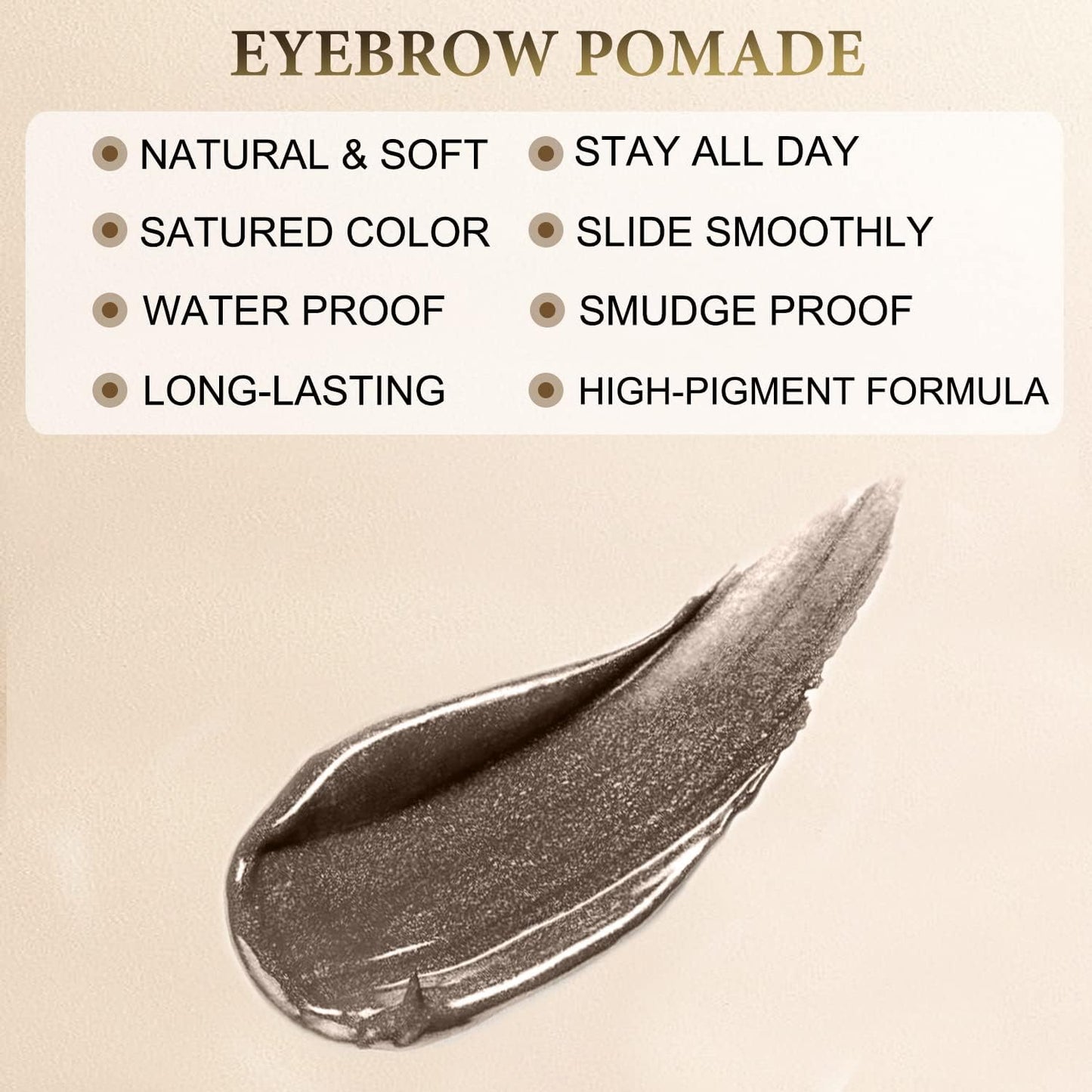Eyebrow Pomade - Waterproof Brow Pomade for Long-lasting Results,Smudge Proof and Sweat Resistant Formula,Natural Eyebrow Makeup for All Skin Types and Tones - Black Brown