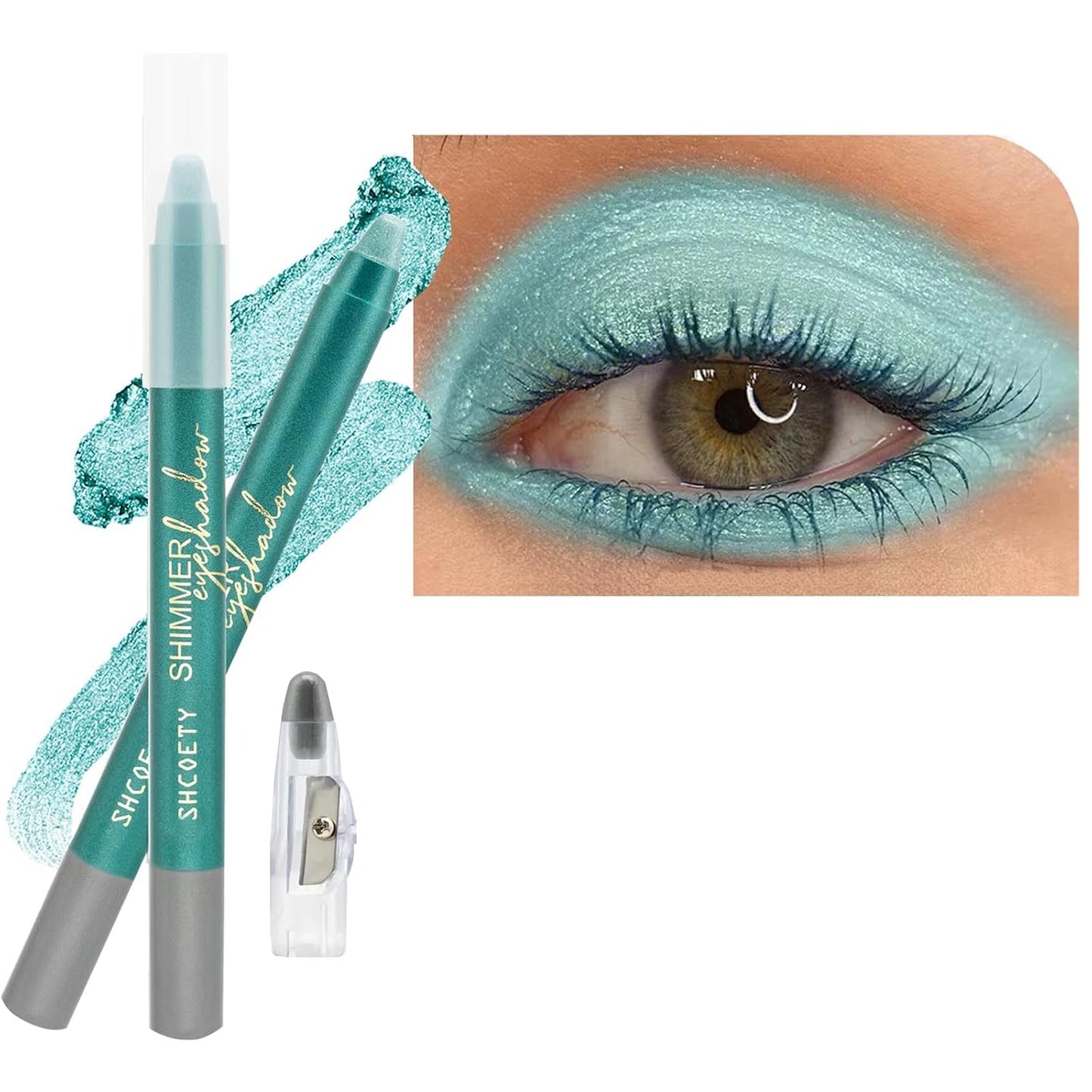 Green Eyeshadow Stick, Highlighter Eye Liner,Eye Brightener Stick, Shimmer Creamy eyeshadow, Waterproof Eyeshadow Pencil Long Lasting Eye Shadow Makeup. #2 green shimmer