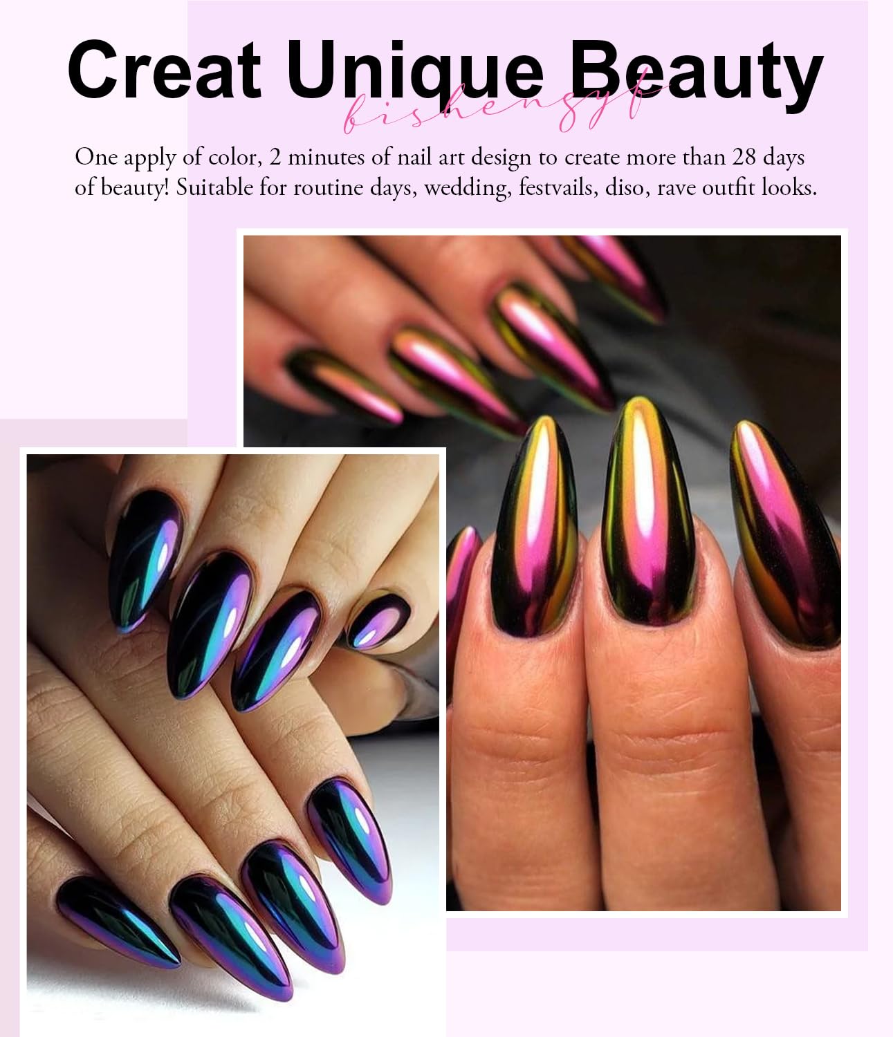 Chrome Nail Powder Set - Metallic Mirror Effect Holographic White Pearl Chrome Nail Powder for Gel Nails DIY Manicure Nail Art Decoration Gift for Women