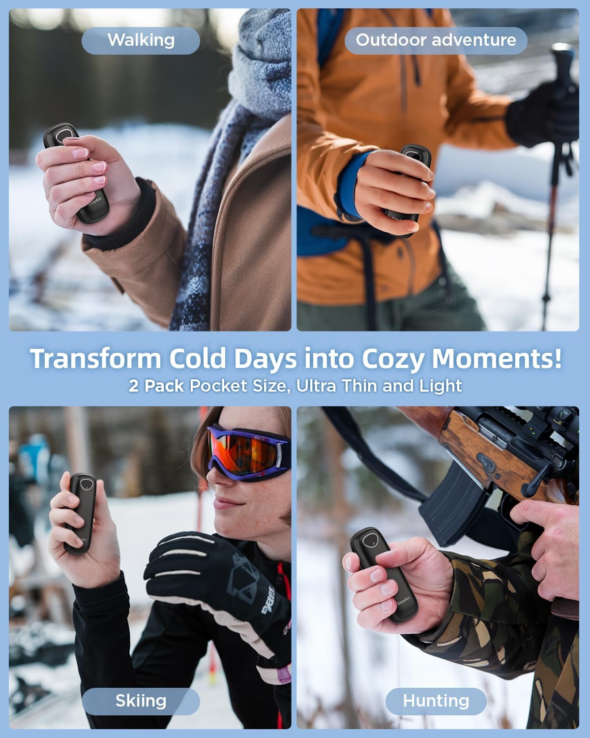 EasyAcc® Pocket Size Hand Warmers Rechargeable, Golf Hunting Hand Warmers, Real 16 Hrs Warmth, Heat Up to 131℉, UL Certified, Gloves Fitting, Golf Raynauds Skiing Essentials, Gifts Women Men