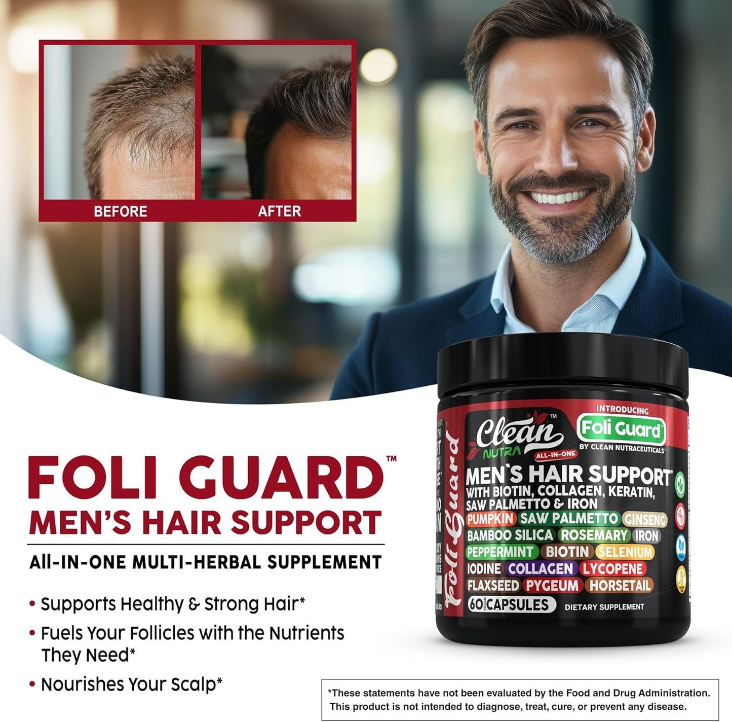 Hair Growth Supplement For Men | Biotin Hair Vitamins Collagen Pumpkin Seed Saw Palmetto Iron Ginseng Bamboo Silica Rosemary Peppermint Keratin Selenium Iodine Flaxseed Horsetail Vitamin A C D3 E B12