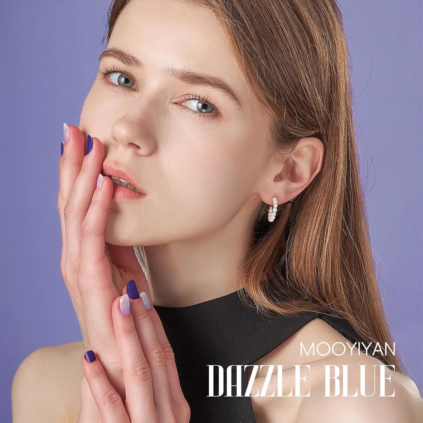 Gloss Nail Strips|Uv Free|22 Pcs,Gel Nail Stickers|Long Lasting Two Weeks and Easy to Apply&Remove|Dazzle Blue